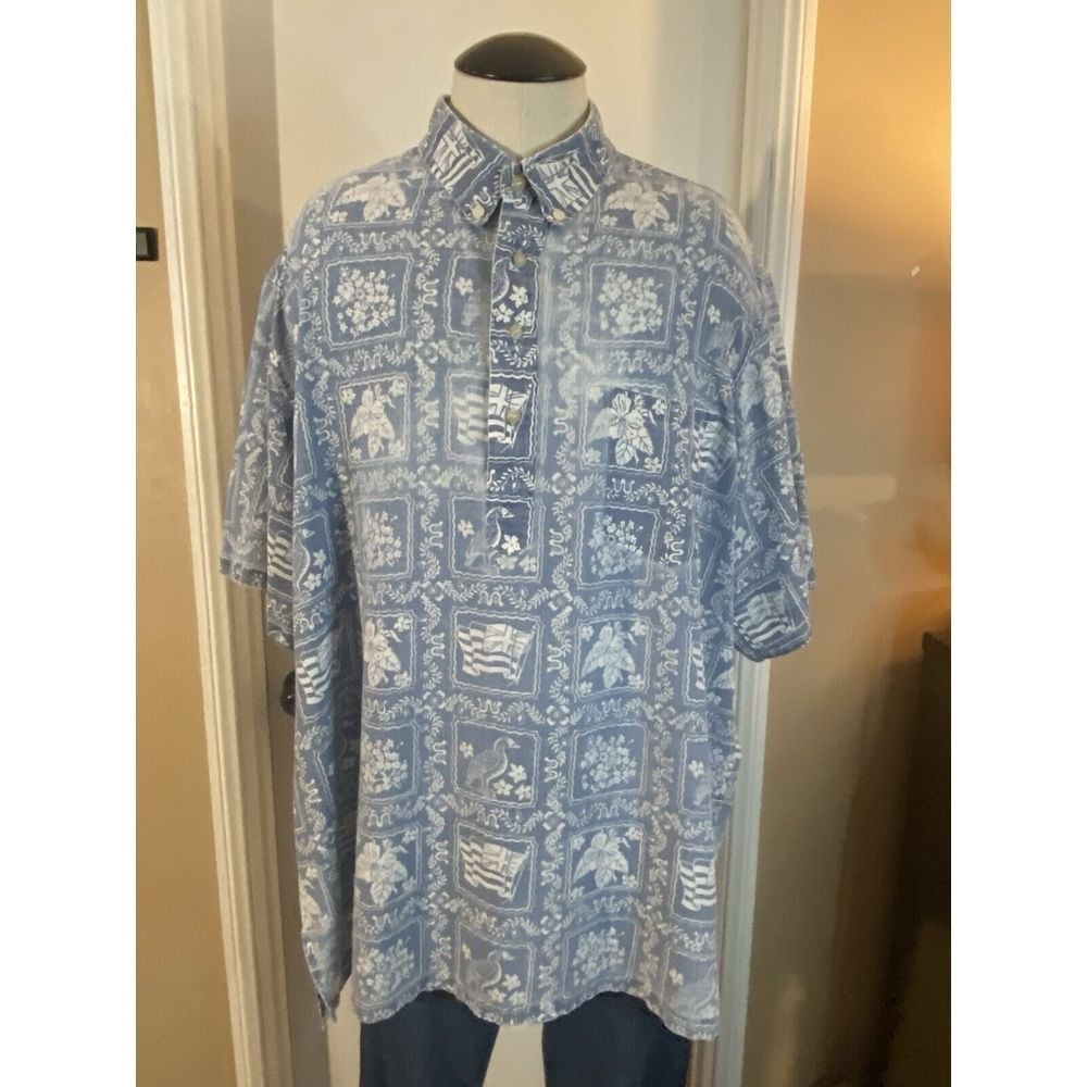 VINTAGE Reyn Spooner LARGE Lahaina Sailor PULLOVER Aloha MADE IN HAWAII Blue 2XL