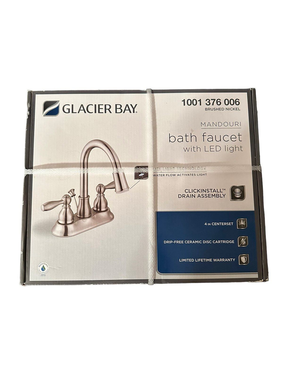 Glacier Bay Mandouri Brushed Nickel Bath Faucet With LED Light 1001 376 006 NEW