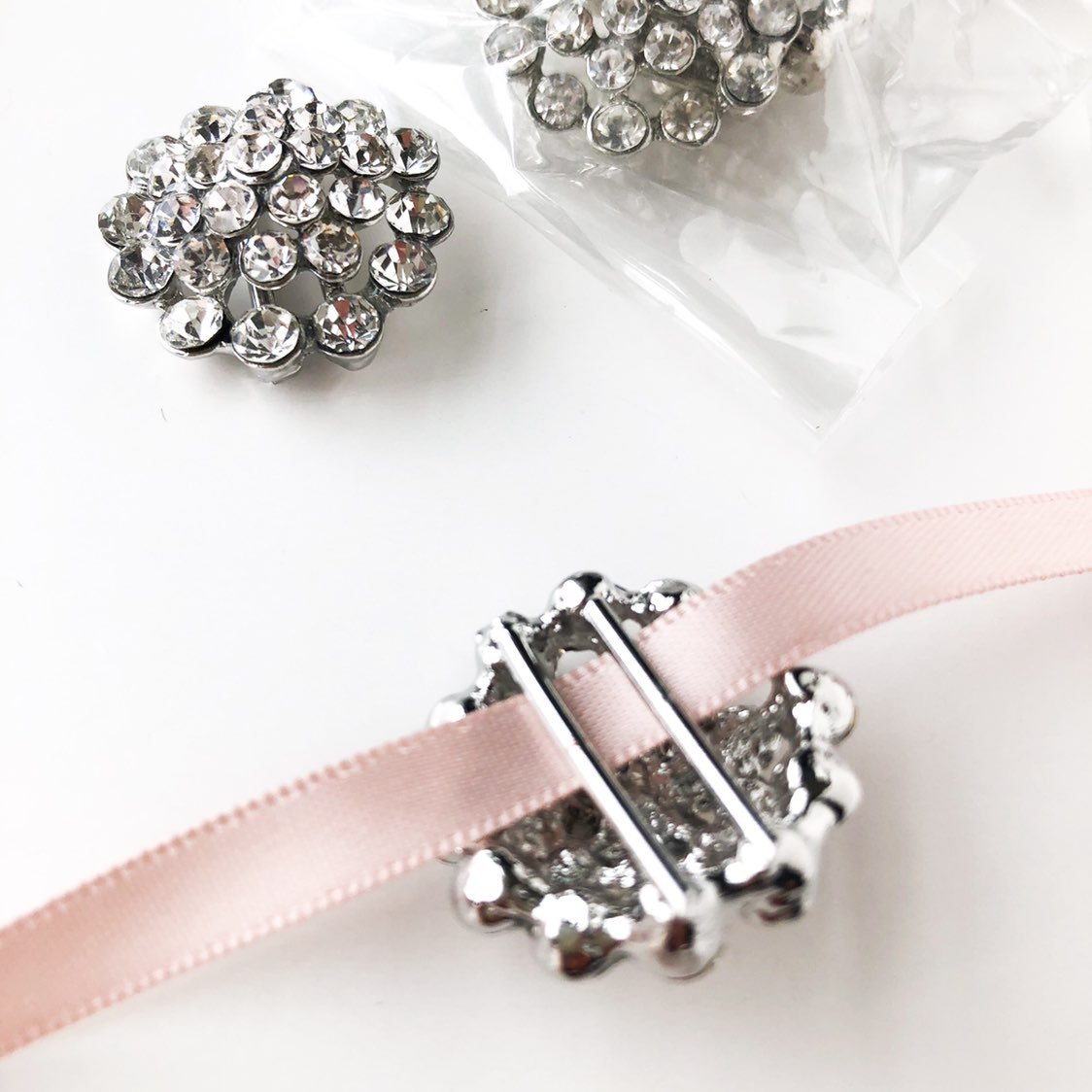 125 Pcs CZ Silver Buttons -Slider Buckle