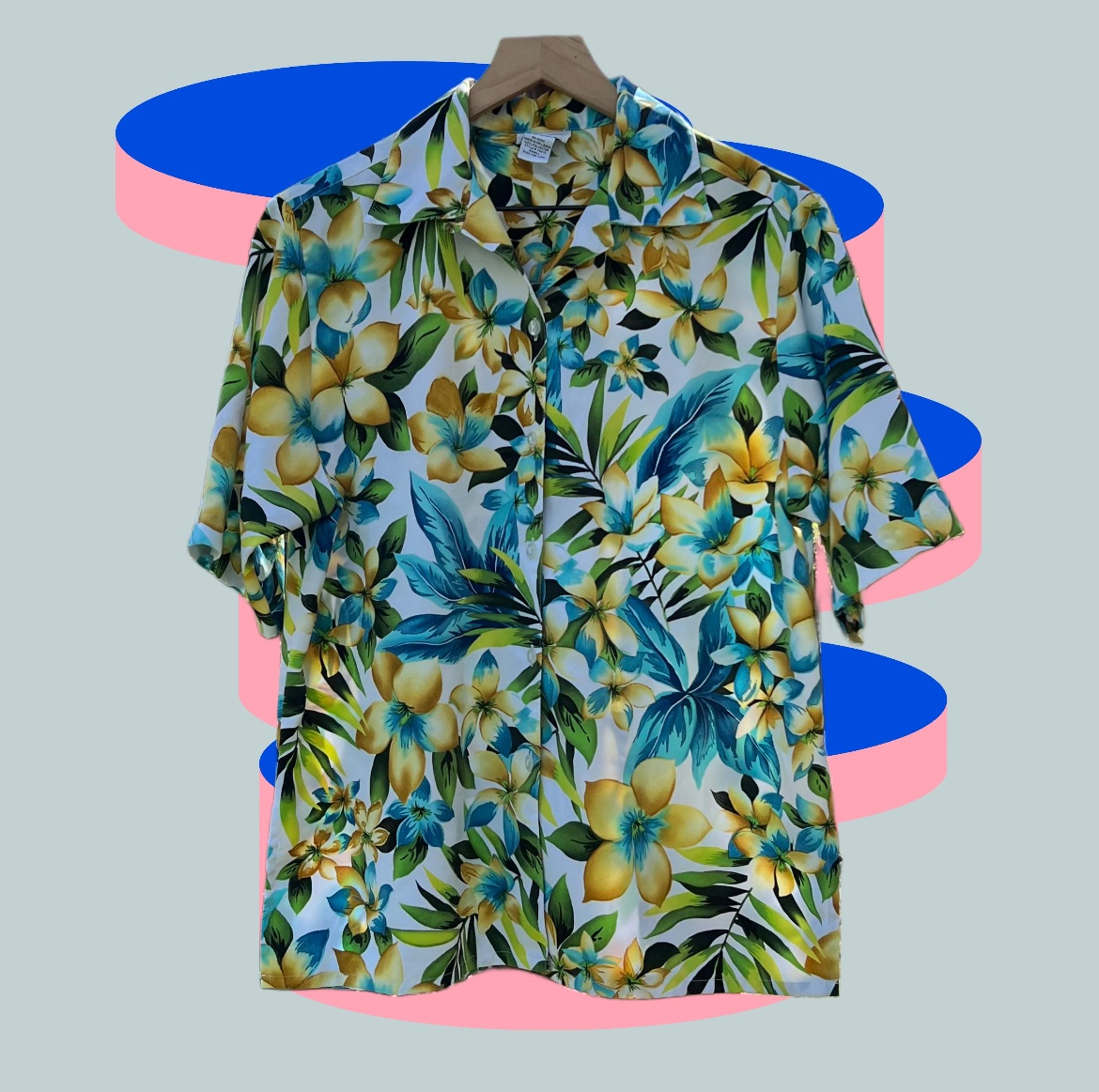 Bonworth Women’s Oversized Floral Hawaiian Button Up Shirt Size S