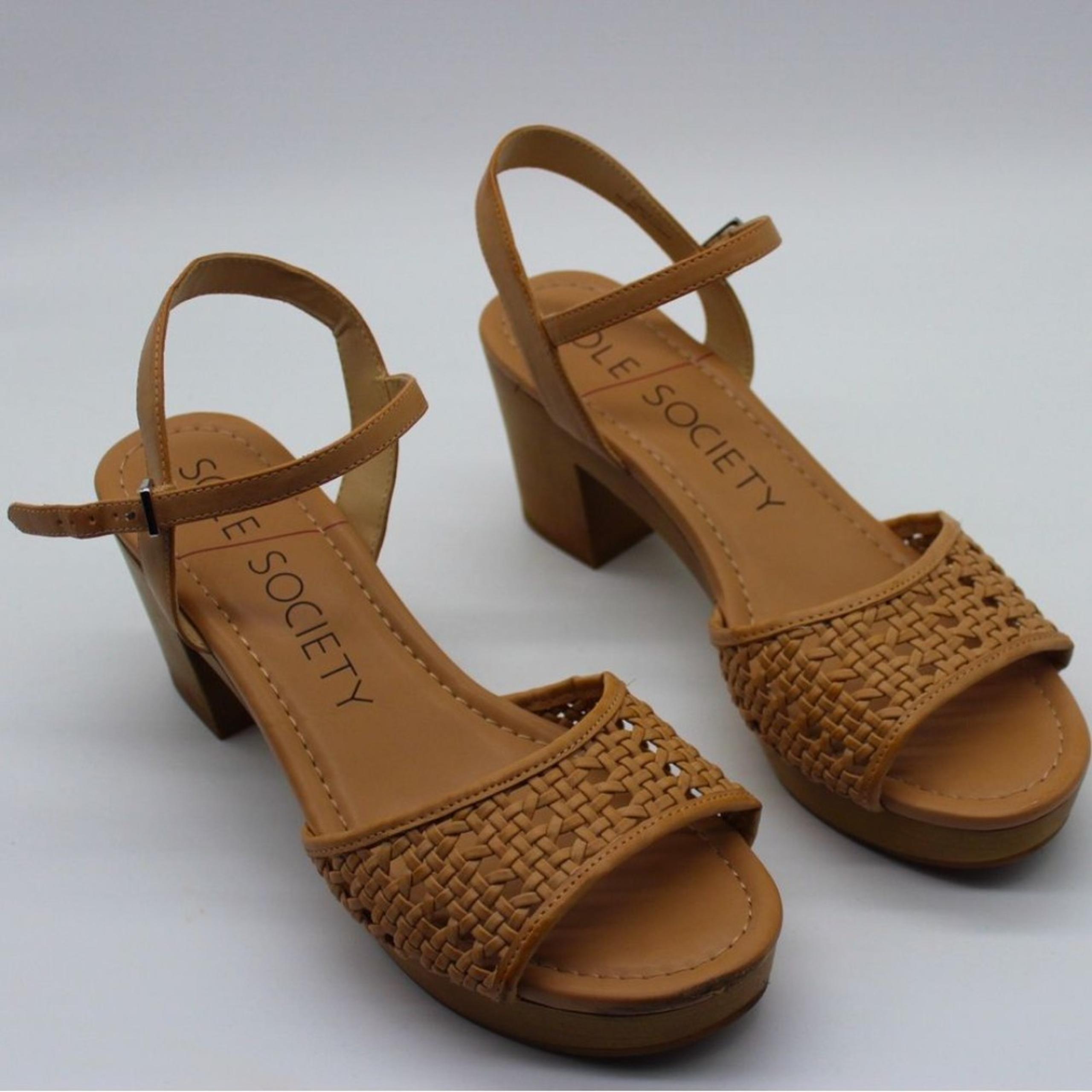 Sole/Society Heels Womens 10 M Netta Ankle Straps Beige Faux Leather Slip On
