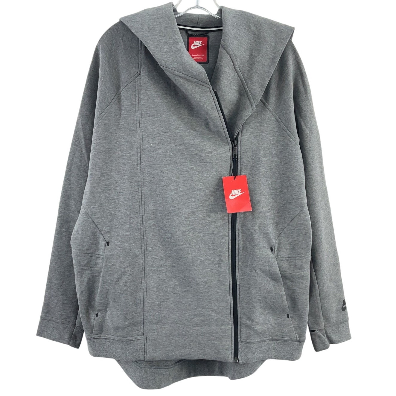 Nike Women's XL Plus Size Gray Cotton Blend Tech Fleece Full Zip Hoodie NWT