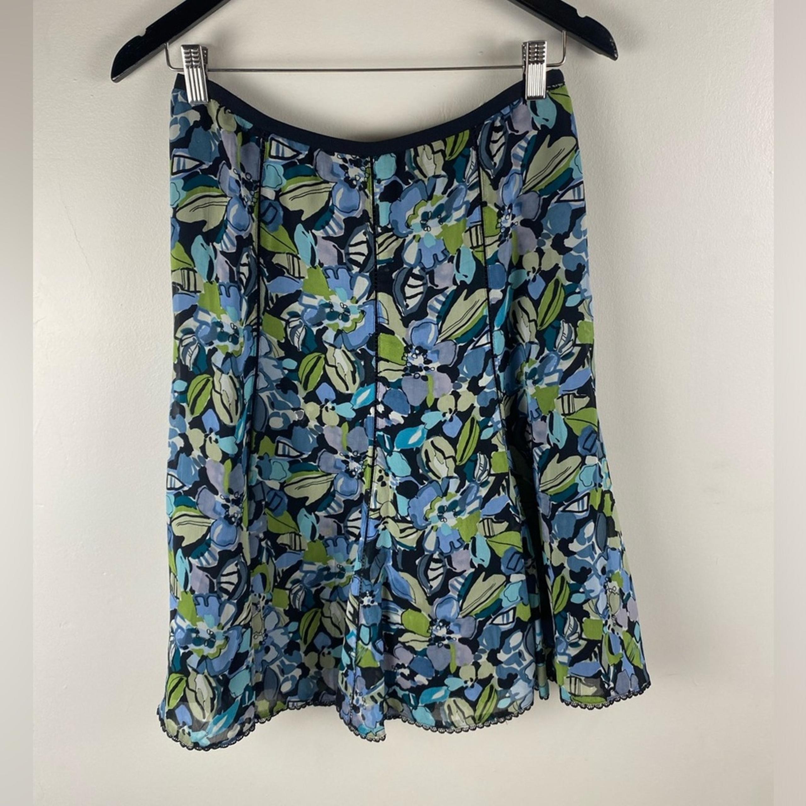 Y2K Sigrid Olsen Women’s Blue and Green A-Line Skirt Knee-Length Casual Size 4P