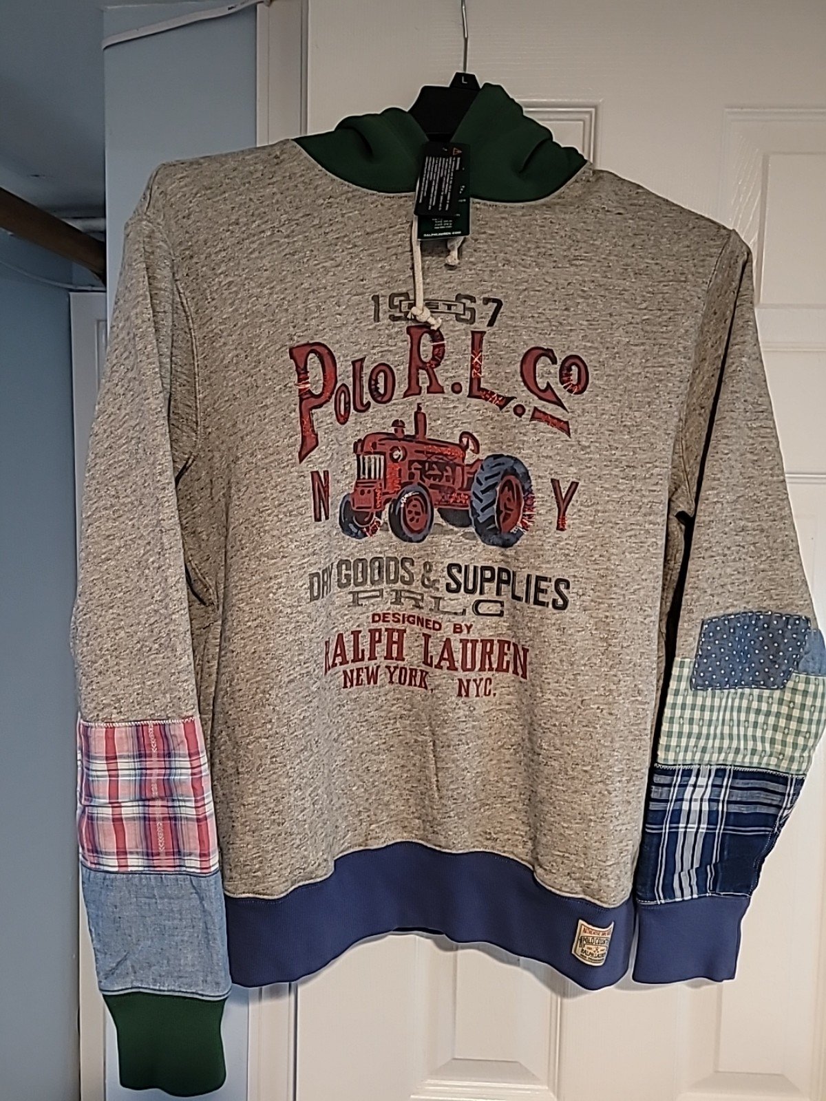 Polo Ralph Lauren Country Patchwork graphic hoodie. Adult MED. NWT 154.00.