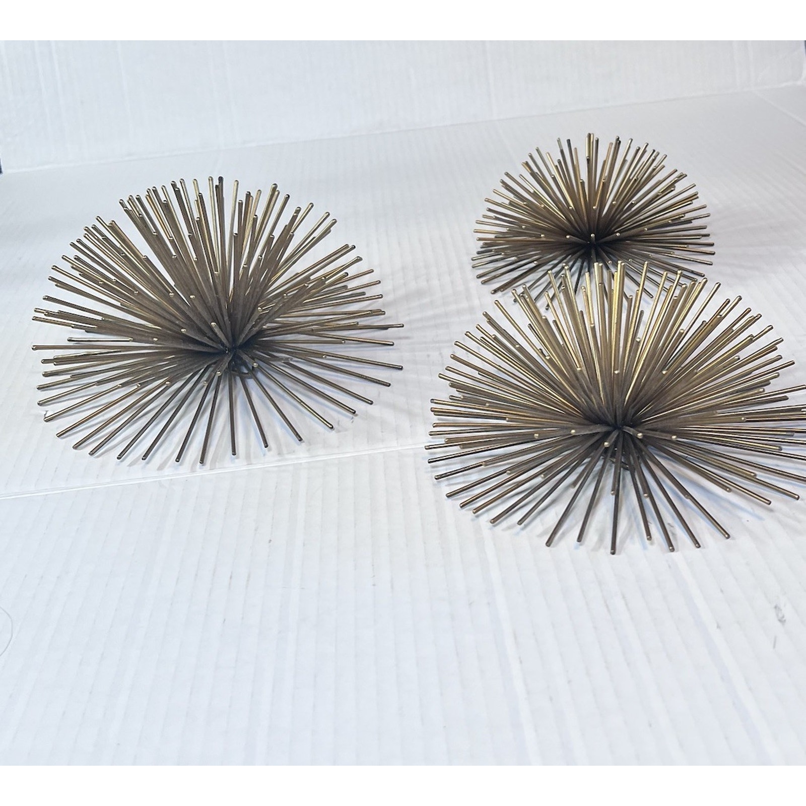 Set of 3 MCM Style Gold Atomic Metal Starburst Sea Urchin Wall Hang Decor