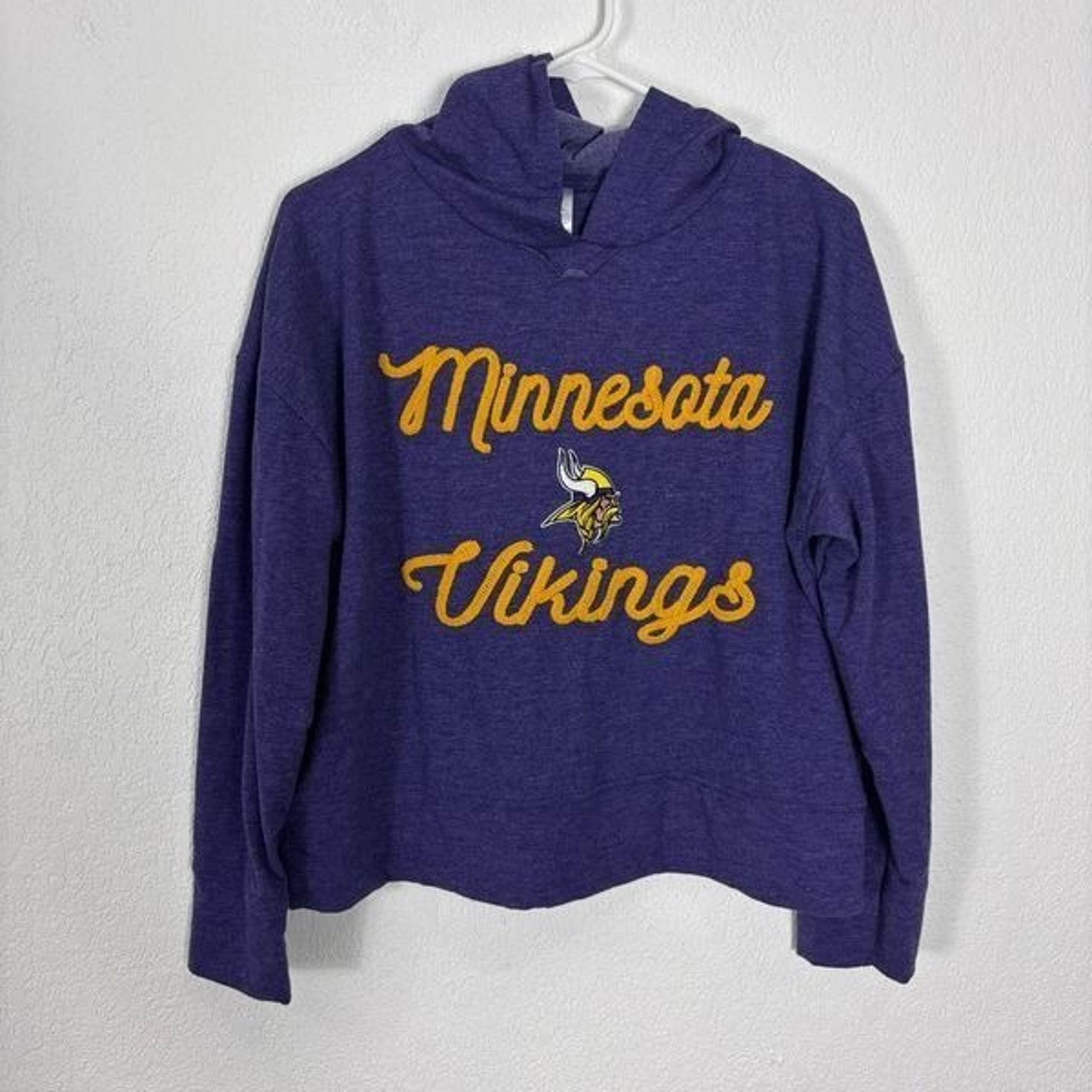 NFL Minnesota Vikings Football Purple Boxy Fit Hooded Fleece Lined Sweatshirt Si
