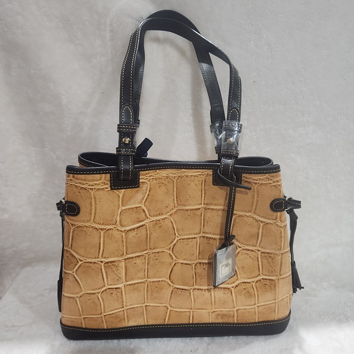 Dooney & Bourke Croco Embossed Double Strap Tassel Bag