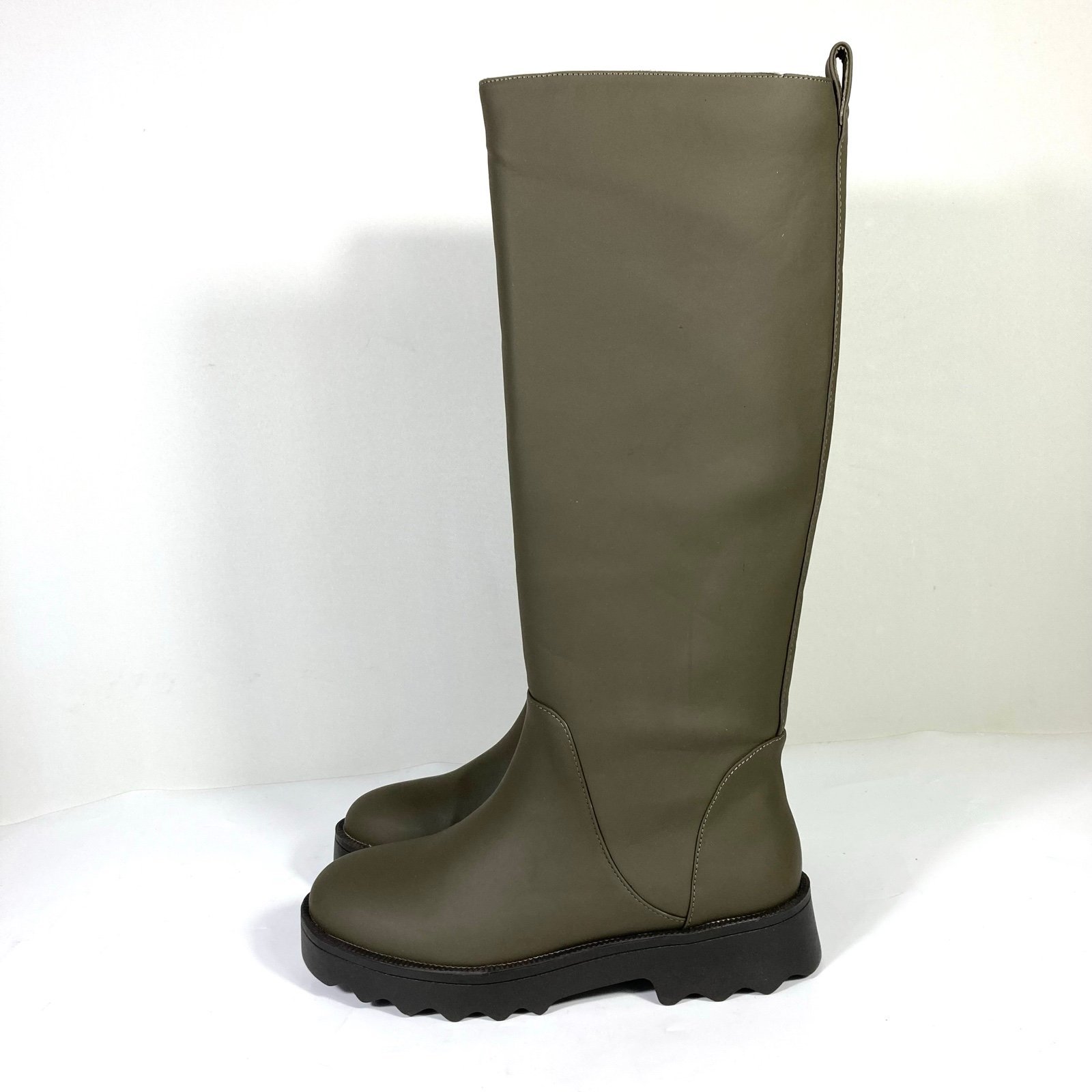 Aerosoles Slalom Water Resistant Faux Leather Rain Boot Size 8.5 Green Olive NEW