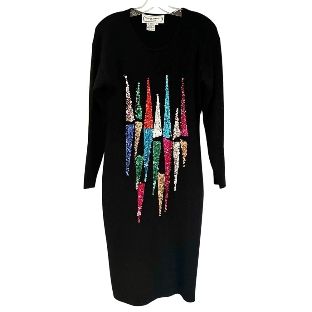 Adrienne Vittadini Vintage Wool Angora Blend Dress Women's Medium Black Sequins