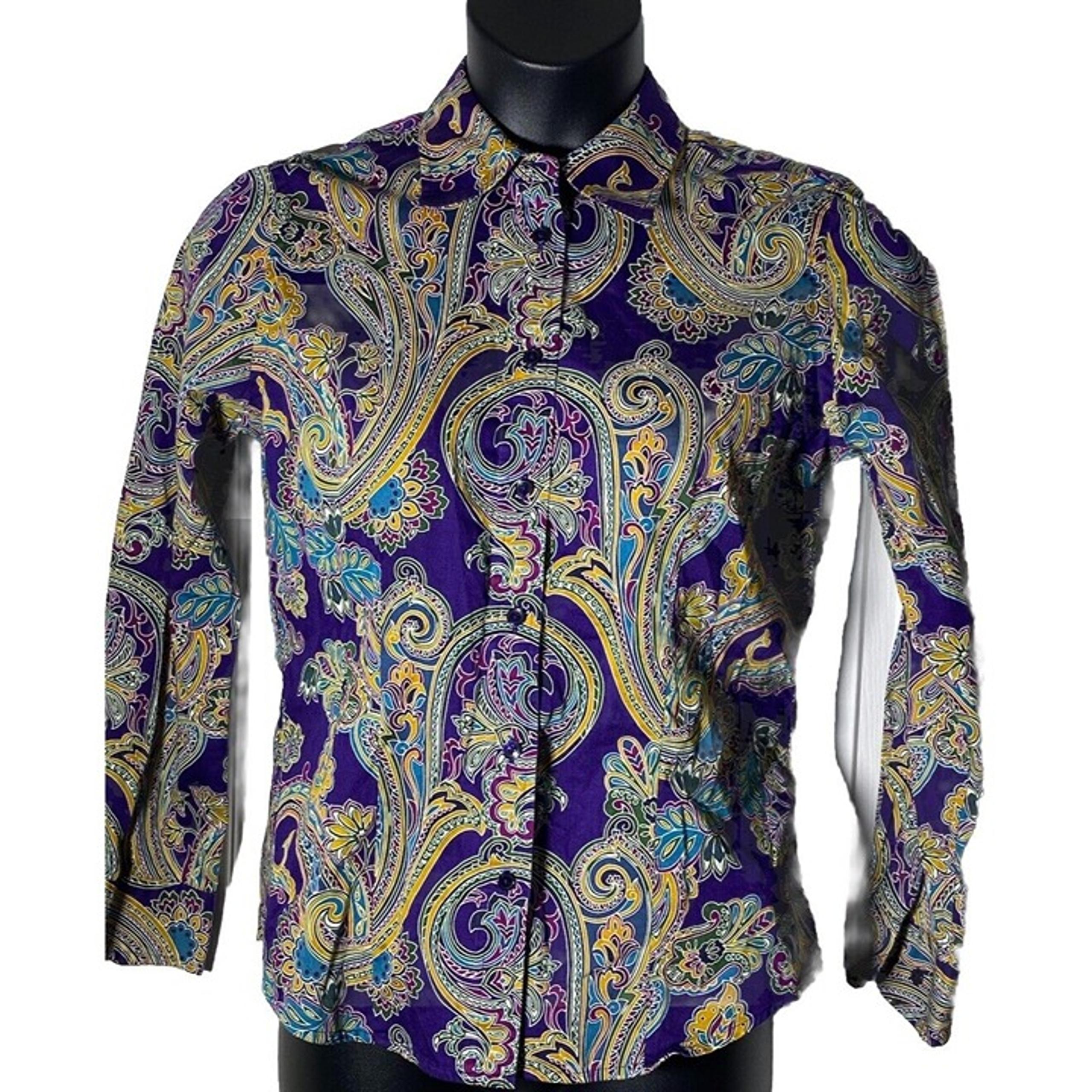 Jones New York Purple Paisley Size Medium Button Up Blouse Career Casual Boho