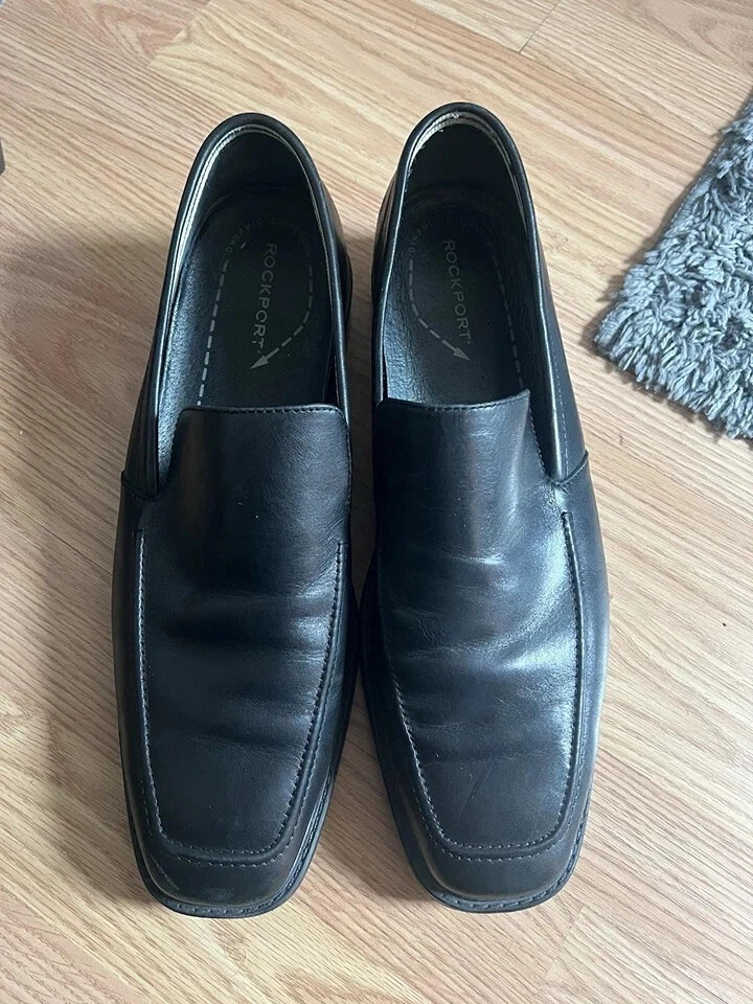 Men’s Rockport Leather Shoes Size 13 Black Slip In Dress Shoes