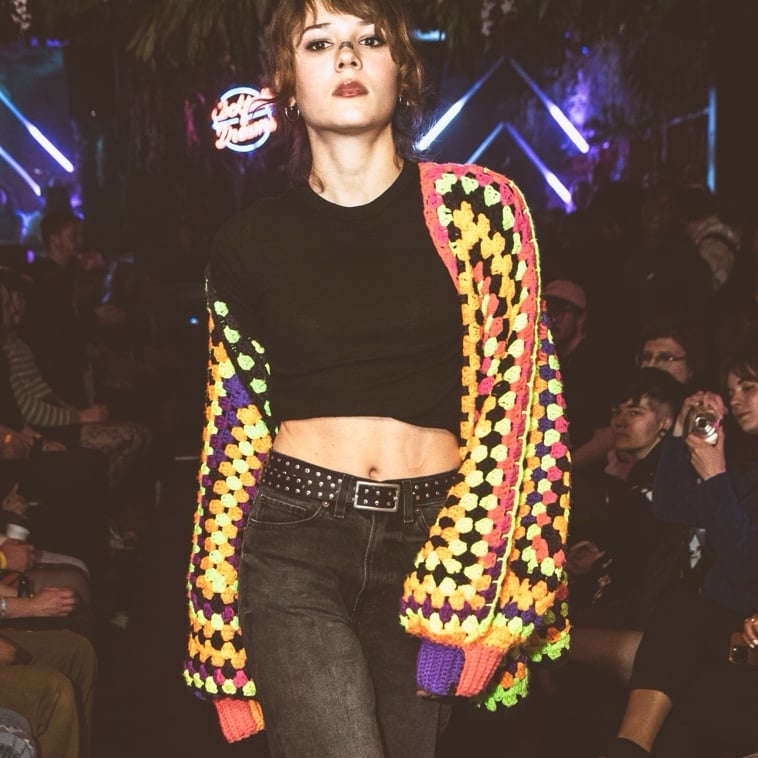 Crochet Neon Psychadelic Granny Hexagon Cardigan Sweater