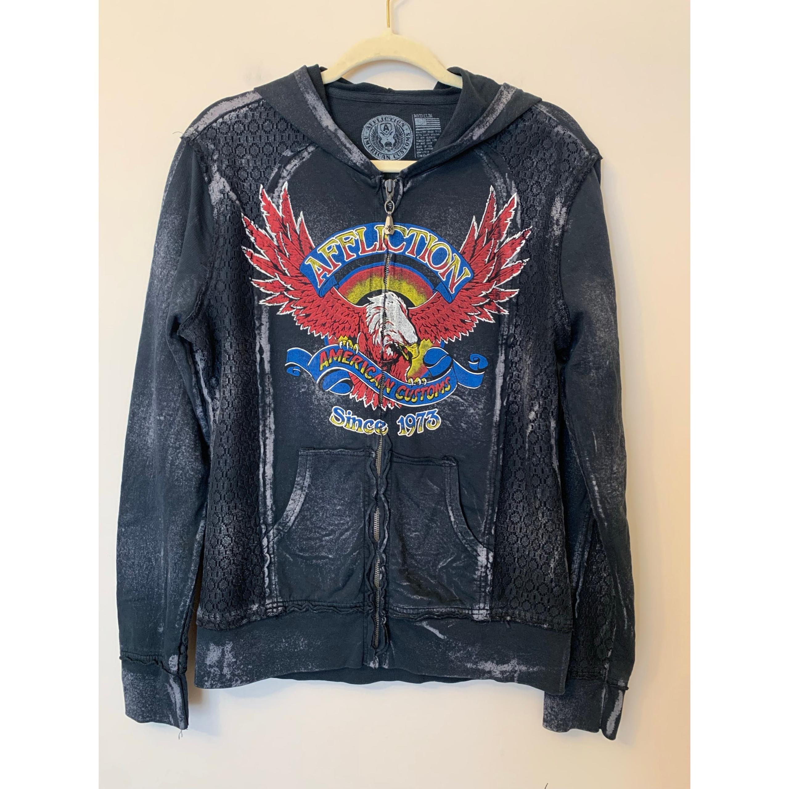 Affliction American Customs Eagle Clutch Sweatshirt Hooded Jacket Full Zip M