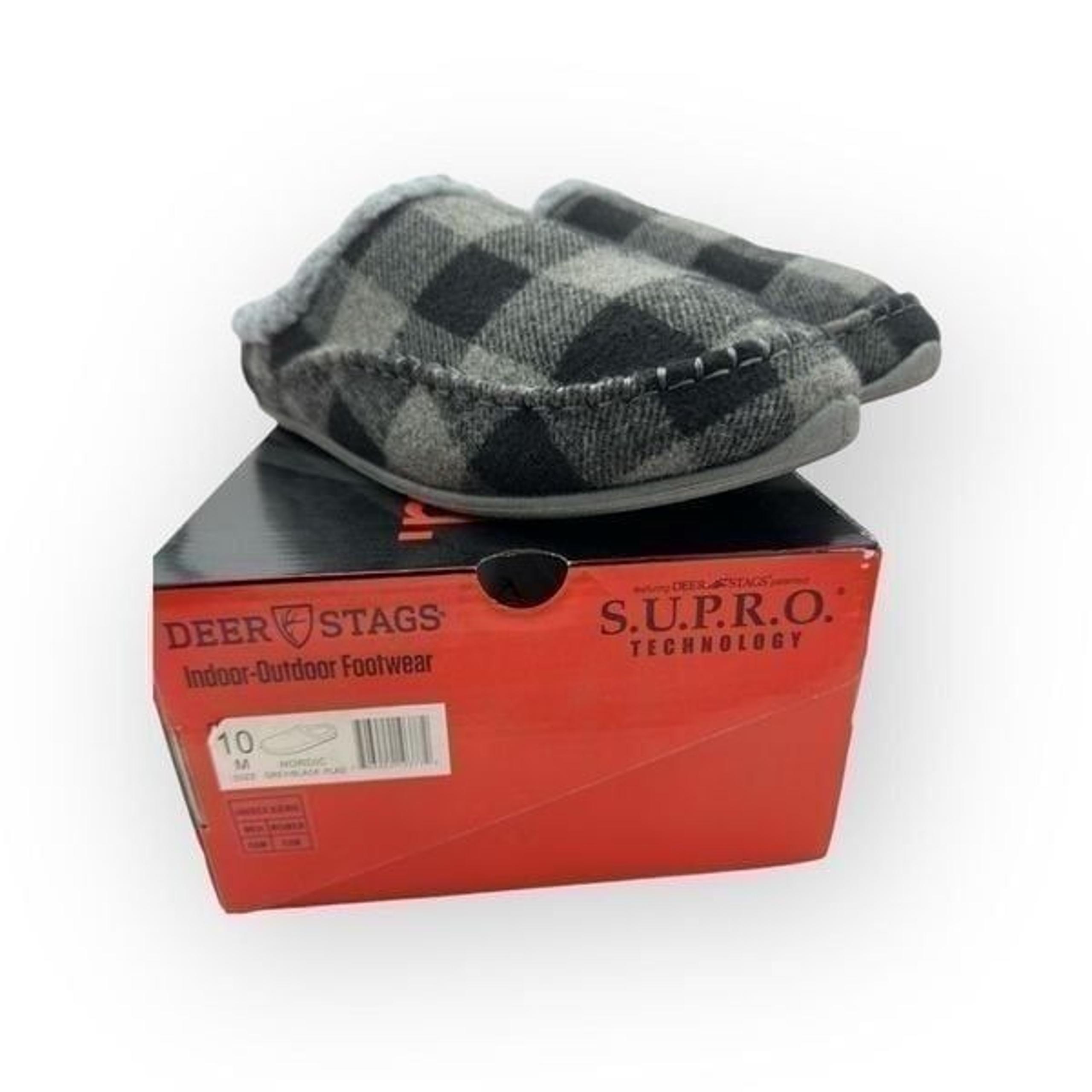 NWT Deer Stags Unisex Plaid Supro Nordic Slipper Gray Black Size 9m