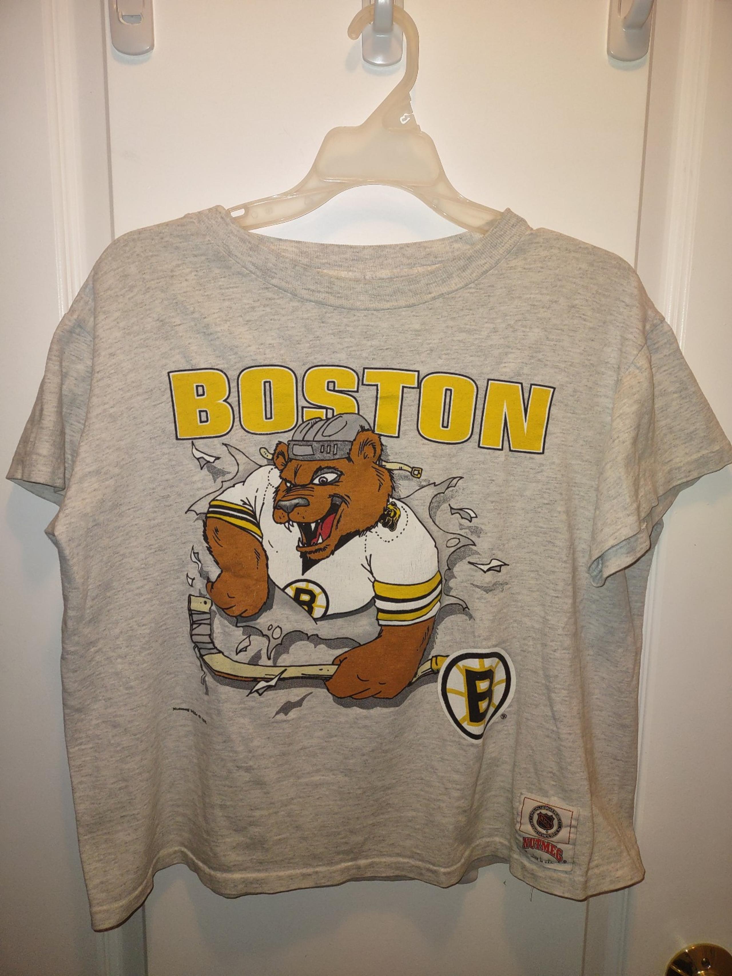 Vintage BOSTON BRUINS BEAR Nutmeg Mills Double-Sided Shirt Made in USA Youth L
