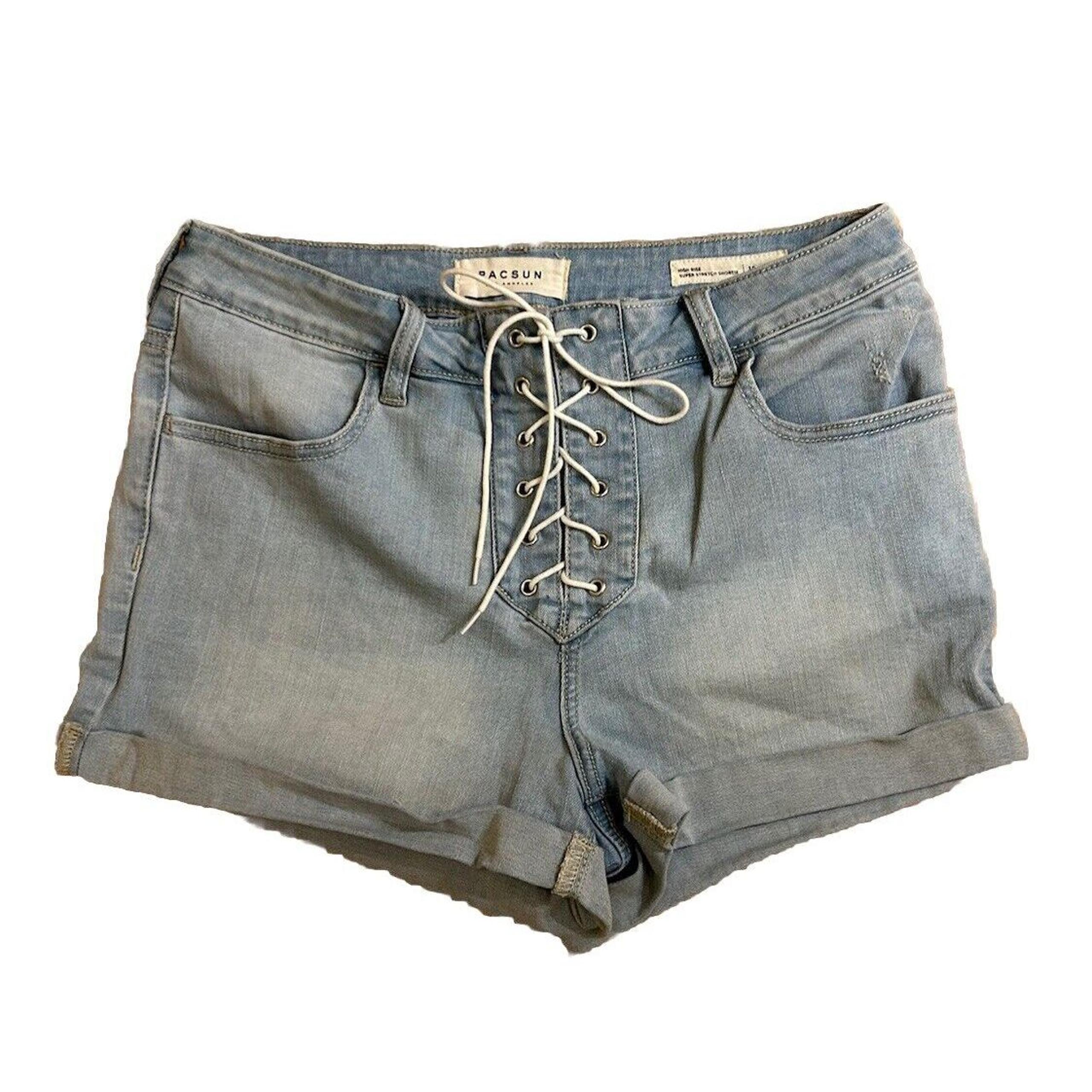 Pacsun Womens Shorts Size 30 High Rise Super Stretch Shortie Lace Up Cuffed Blue