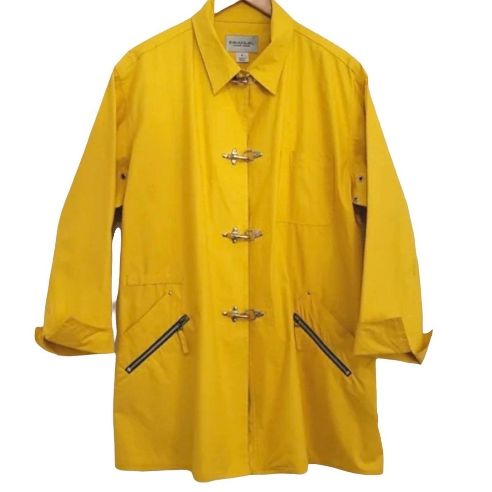 Vintage 1990’s designer Emanuel Ungaro 8 yellow raincoat with toggle closure
