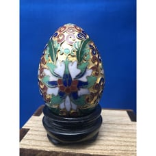 Vintage Gilded Egg From China 1988 2.5”x1.5 With Wood Base 2 Pc