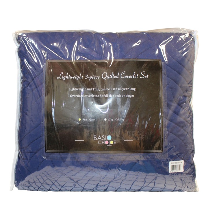Luxe Bedding 3-Piece Oversized Quilted Bedspread Coverlet Set (Full/Queen, Navy)