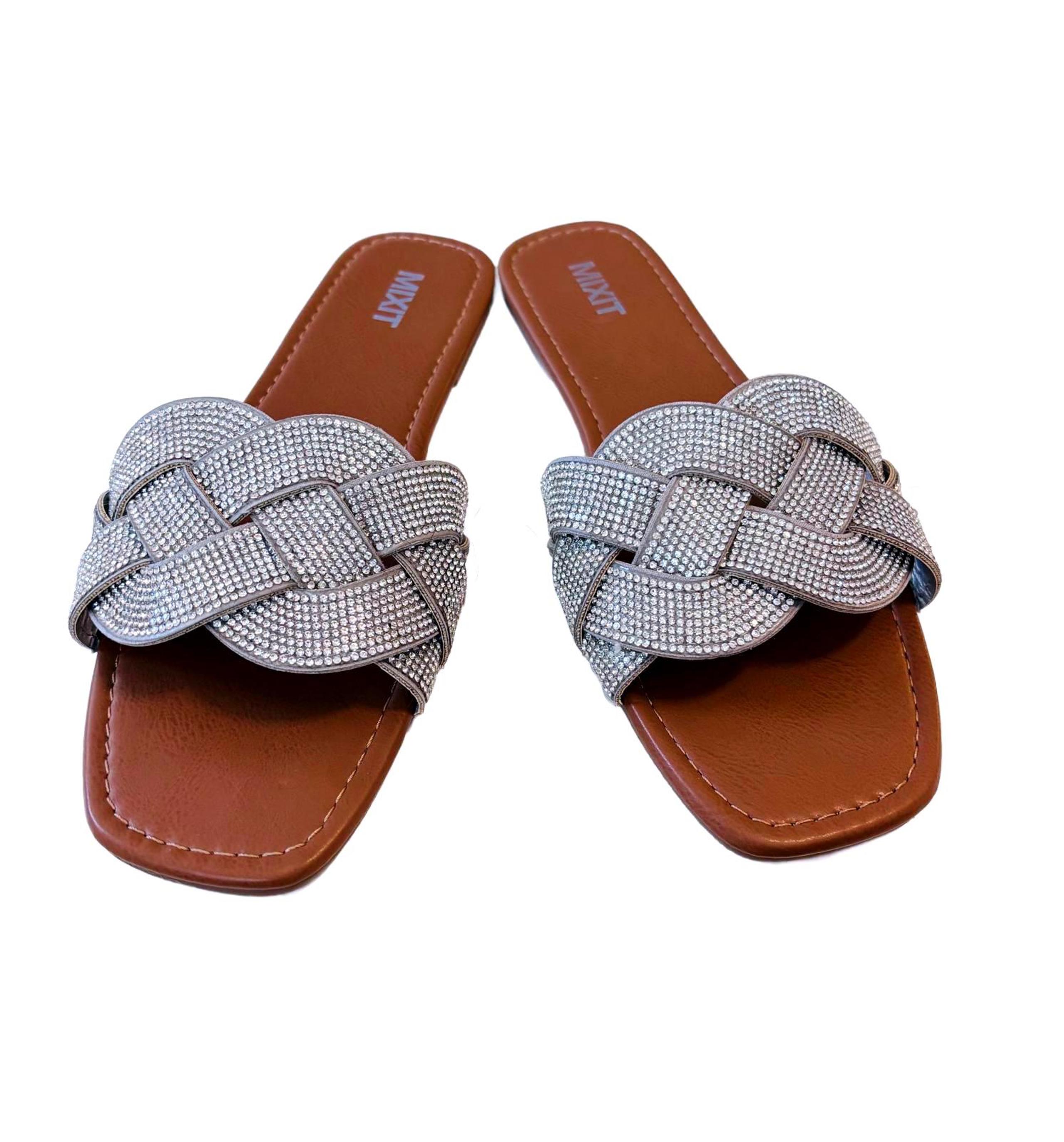 Mixit Womens Opal Flat Sandals Chic Crystal Braided Slide