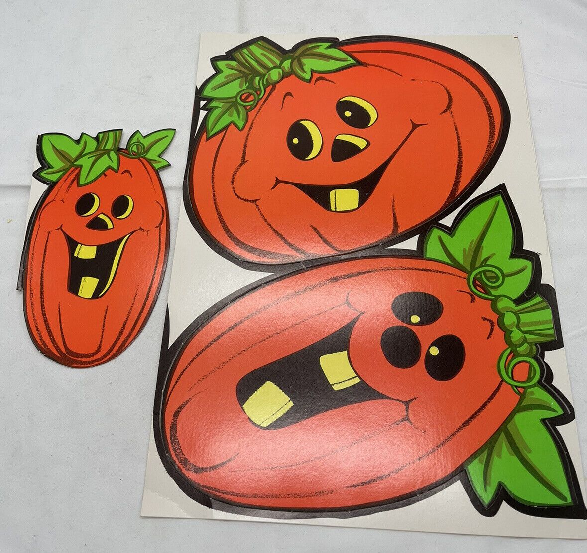 3 VINTAGE HALLOWEEN DIE-CUT Decoration 9” TOOTHY JACK O-LANTERN RARE