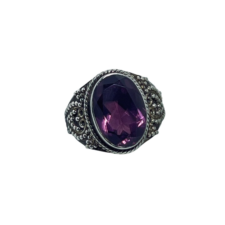 Vintage Sterling Silver Oval Pink Glass Ring Sz 6 1/2 (R137)