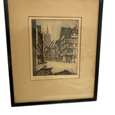 Antique Willy Scholz 1899-1965 Signed Etching Gothic Hall Church Streets Münster