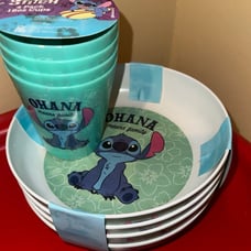 NEW Disney Stitch Ohana 4 DInner Bowls and 4 16 oz Cups