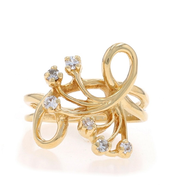 Yellow Gold Diamond Cluster Bypass Ring - 14k Single Cut Ribbon Loops LX2413