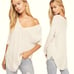 Free People We The Free Ivory Oversize Waffle Raw Seams Thermal Long Sleeves Top