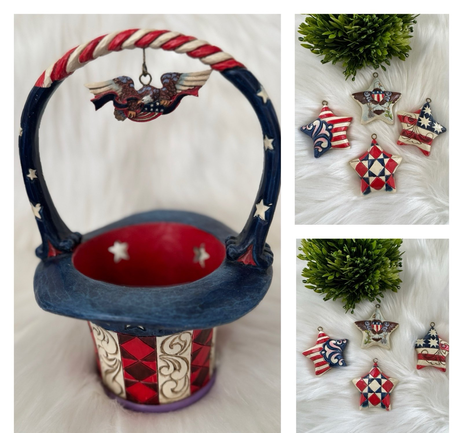 2012 Jim Shore Star Spangled Splendor Basket Ornaments Heartwood Creek Patriotic
