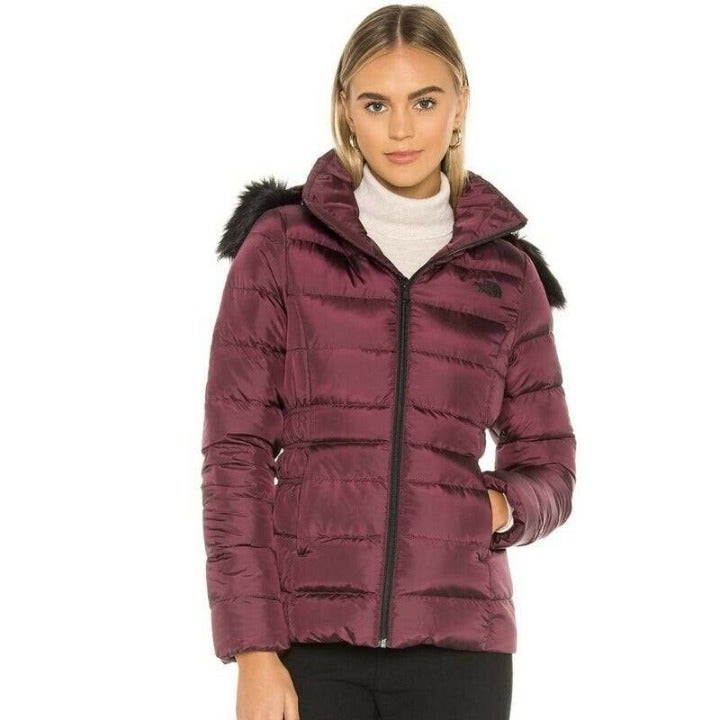 The North Face Gotham II Goose Down Hoodie Jacket Deep Garnet Red Women Size XS