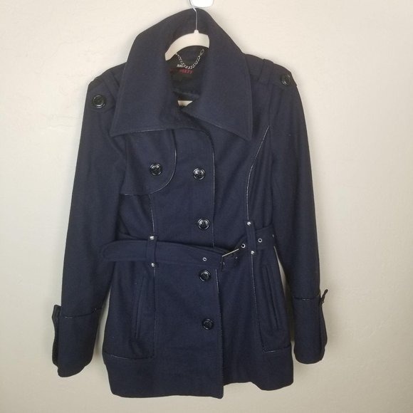 Miss Sixty Navy Blue Wool Peacoat Jacket Coat Long