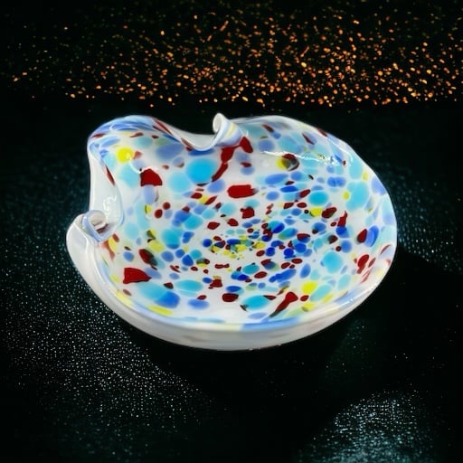 Vintage Murano Hand Blown Art Glass Tutti Frutti Abstract Clam Shaped Bowl Dish