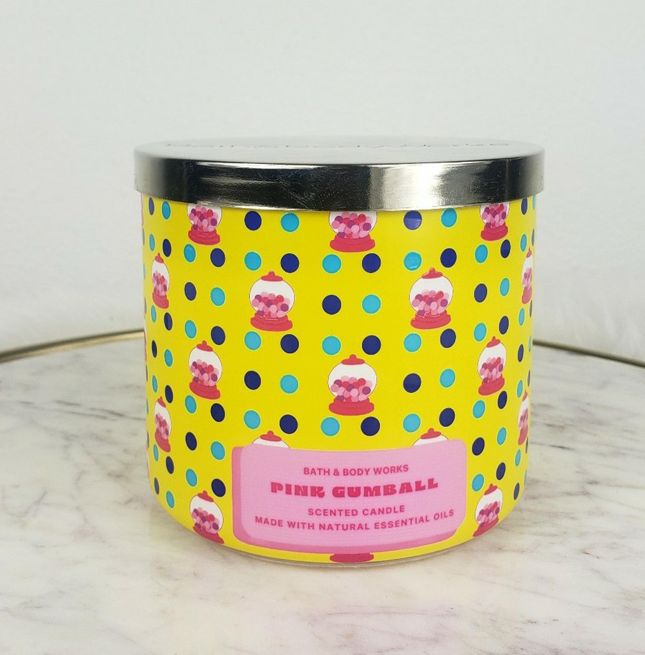 BBW Pink Gumball 3-wick Candle Gumdrops, Vanilla, Pink Spun Sugar