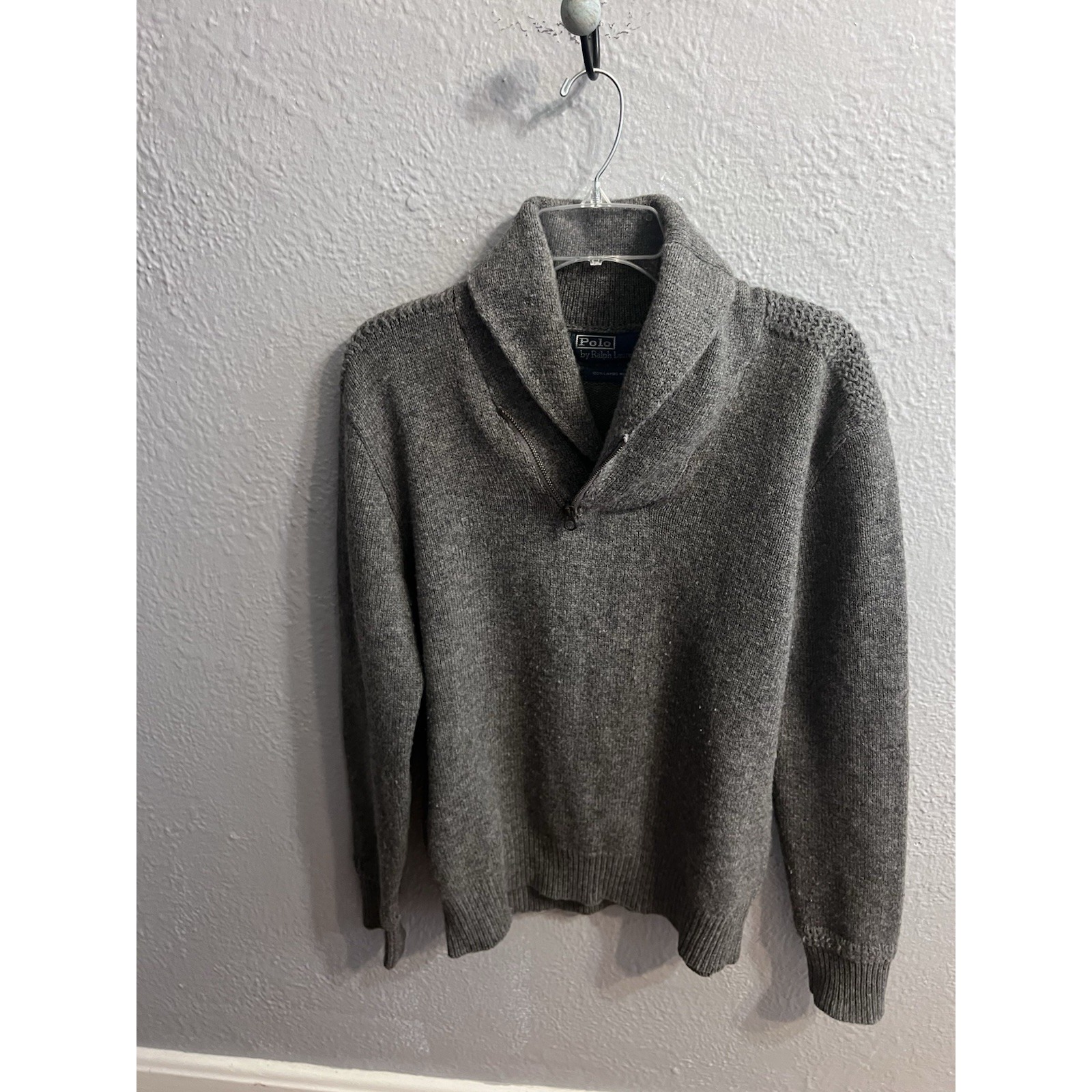 Polo Ralph Lauren Sweater Mens Medium Gray Lambswool 1/4 Side Zip Pullover