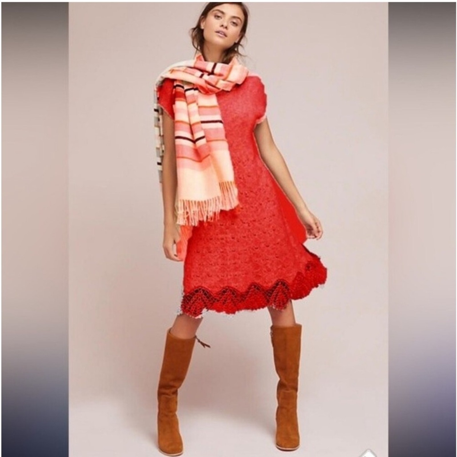 Anthropologie Feather & Bone Oda Sweater Midi Dress in Red Size XL