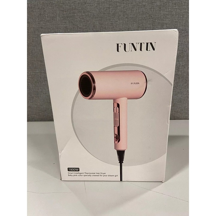 Funtin Hair Dryer 1800W Smart Intelligent Thermostat - Baby Pink, w/ Accessories