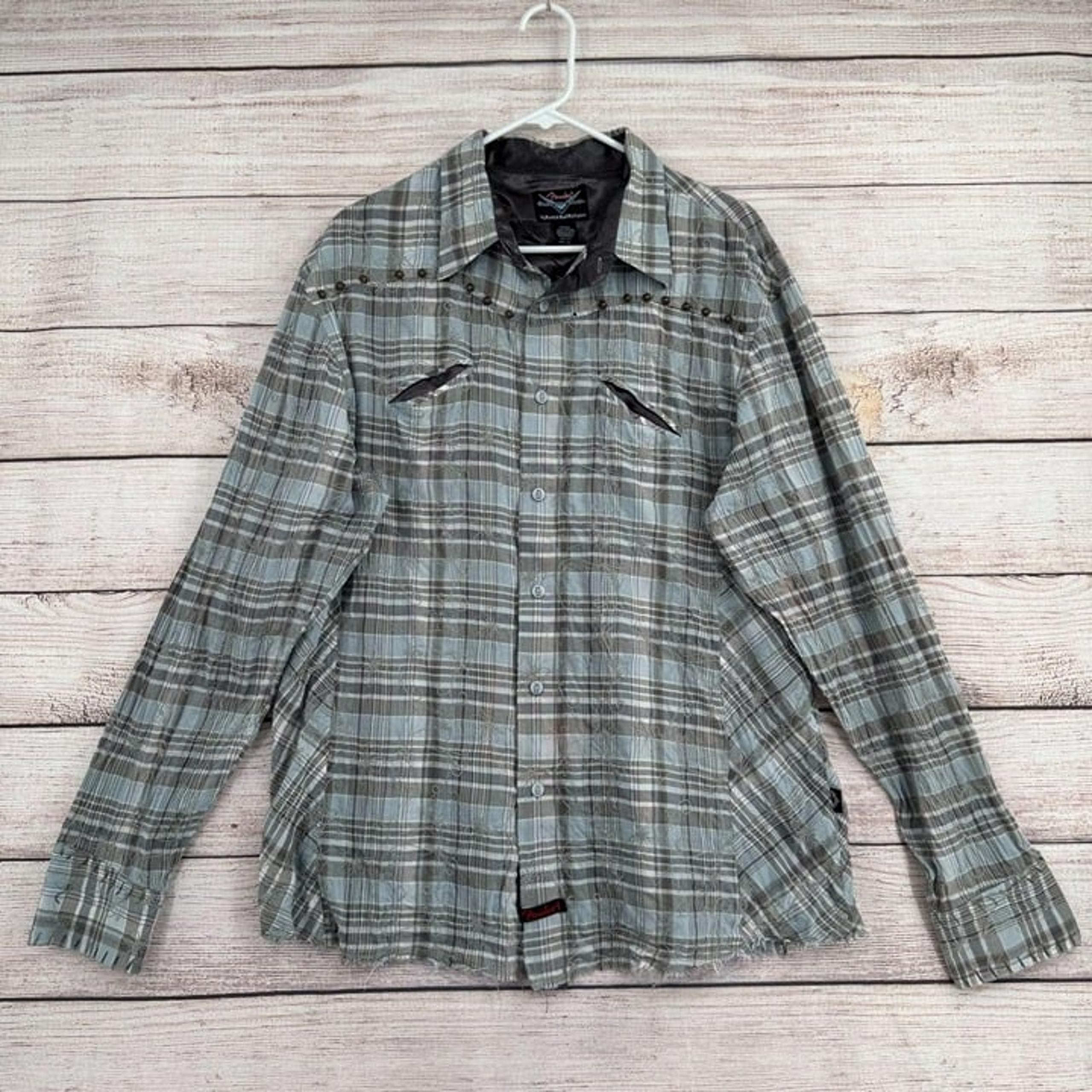 Fender Custom Shop Rock & Roll Religion Button Down Shirt Men's XL Blue/Gray
