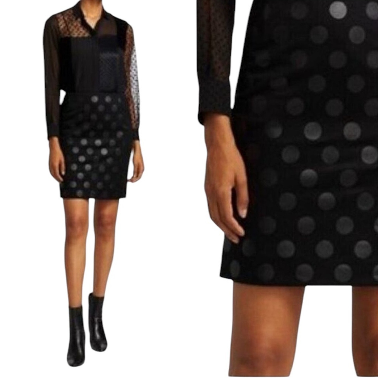 NWOT Akris Punto Lacquered Polka Dot Mini Black Skirt - Sz 12