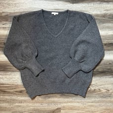 Ann Mashburn V-Neck Cashmere Gray Sweater Balloon Sleeves size large