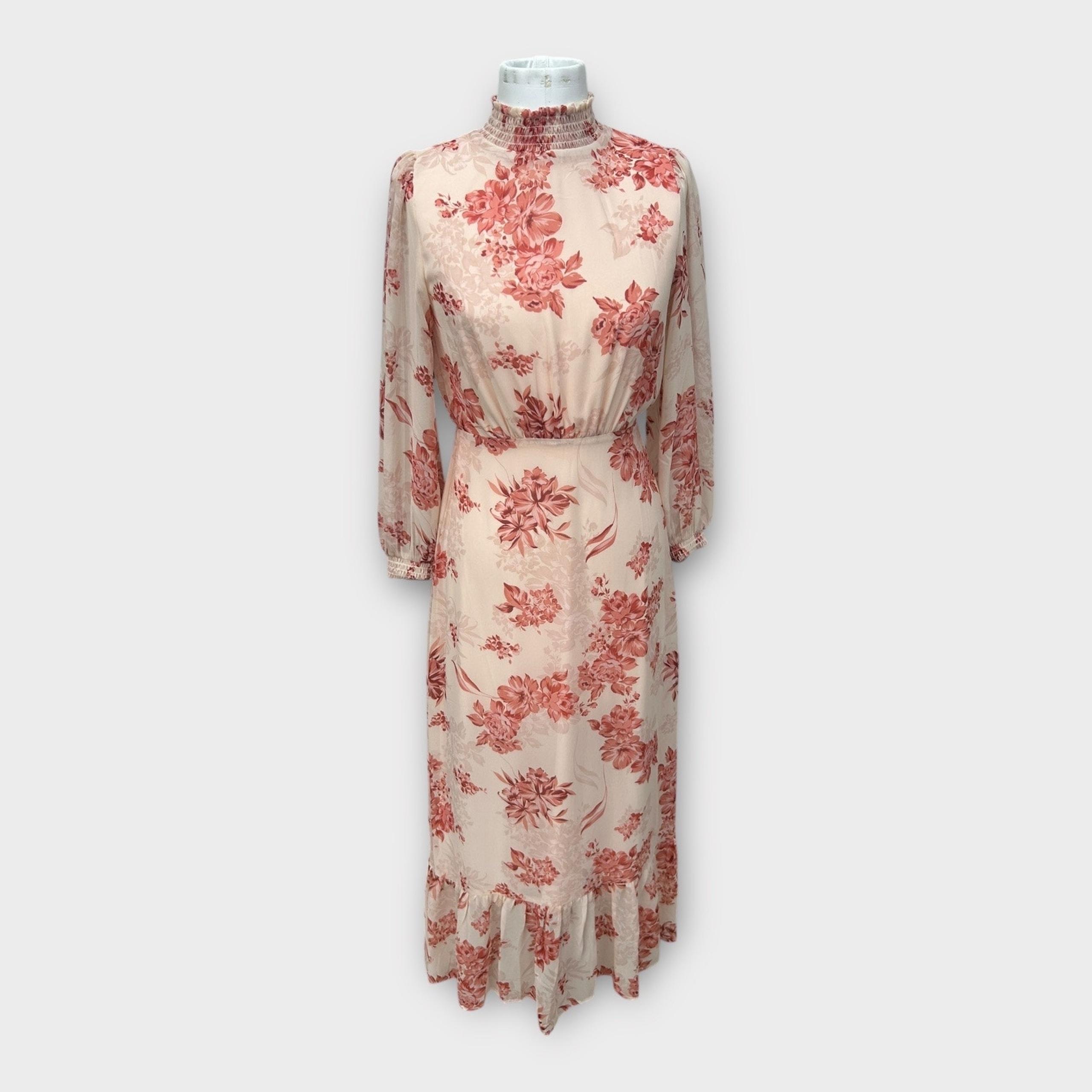 Baltic Born Luciana Maxi Dress Beige Rose Floral sz S Boho Elegant Feminine