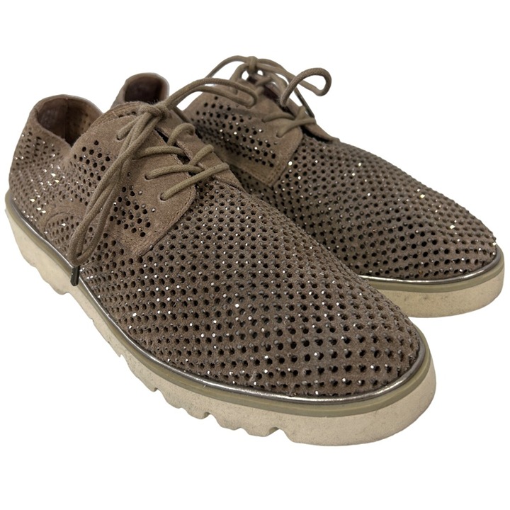 Donald J. Pliner Conni Perforated Oxfords Womens 6 Glitter Studded Suede Tan