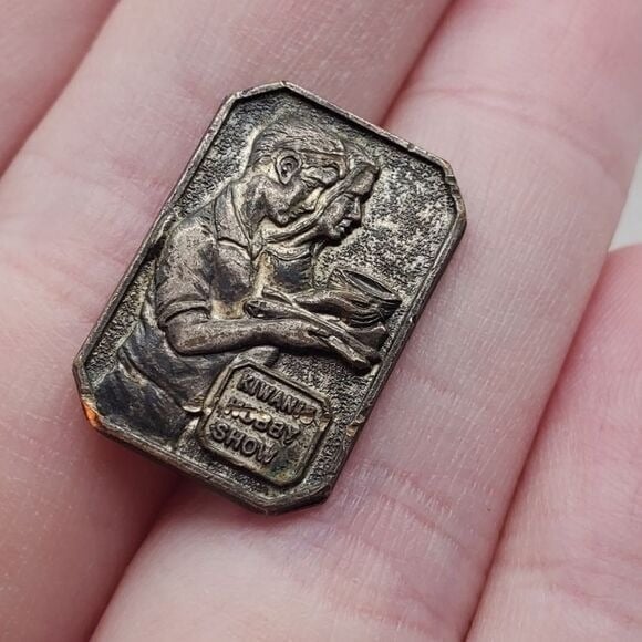 Antique sterling silver medal brooch pin