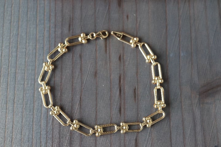 Real Gold 18K Yellow Gold U-Bar Bracelet Jewelry