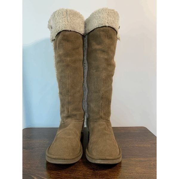 Juicy Couture Women's Foldover Faux Fur Suede Tall Winter Boots Tan Size 7