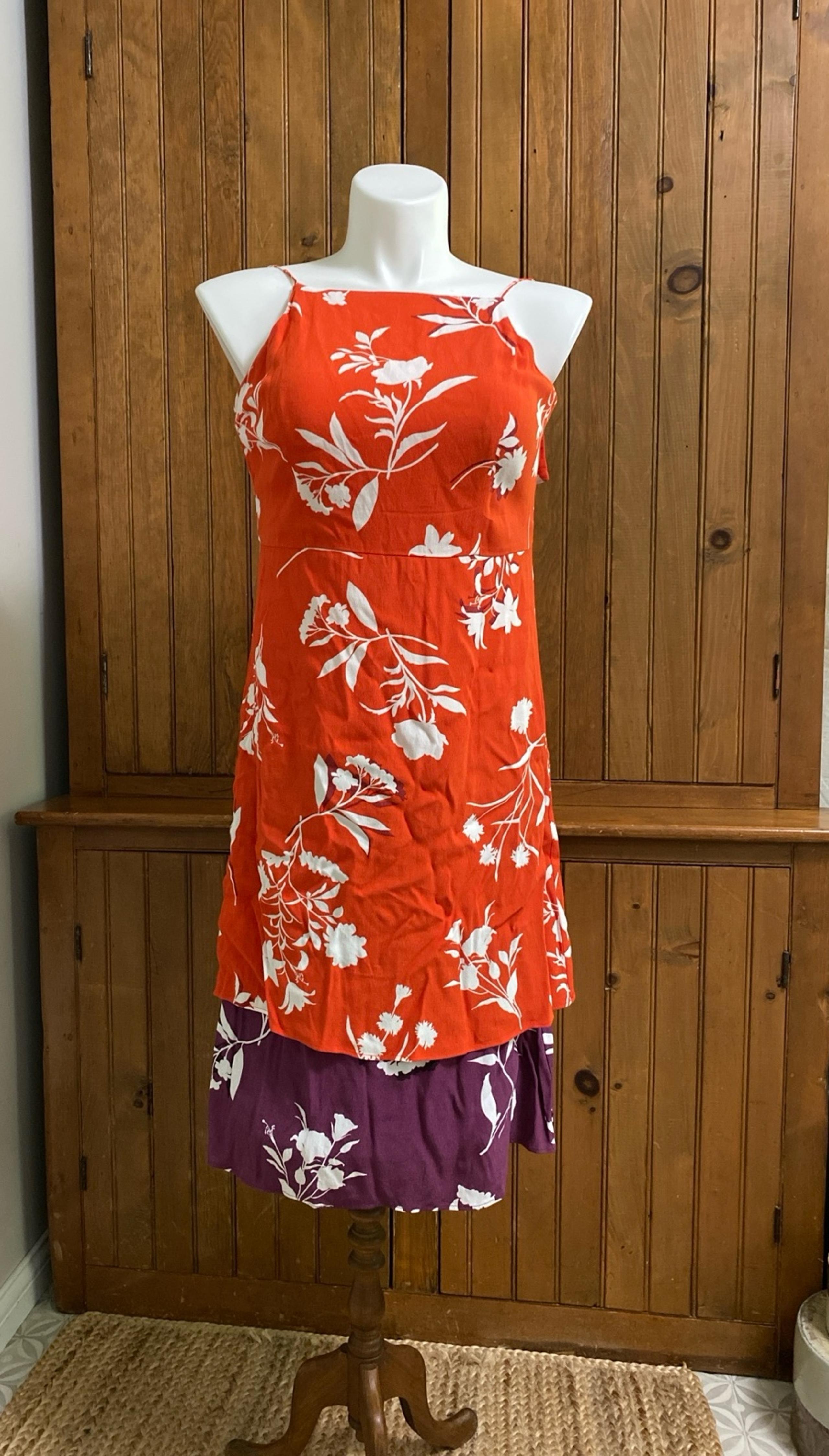 Ann Taylor 6 petite floral rayon dress orange and purple adjustable strap S