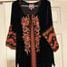 Johnny Was Elim Velvet Silk Peasant Blouse Black Floral Embroidered Top