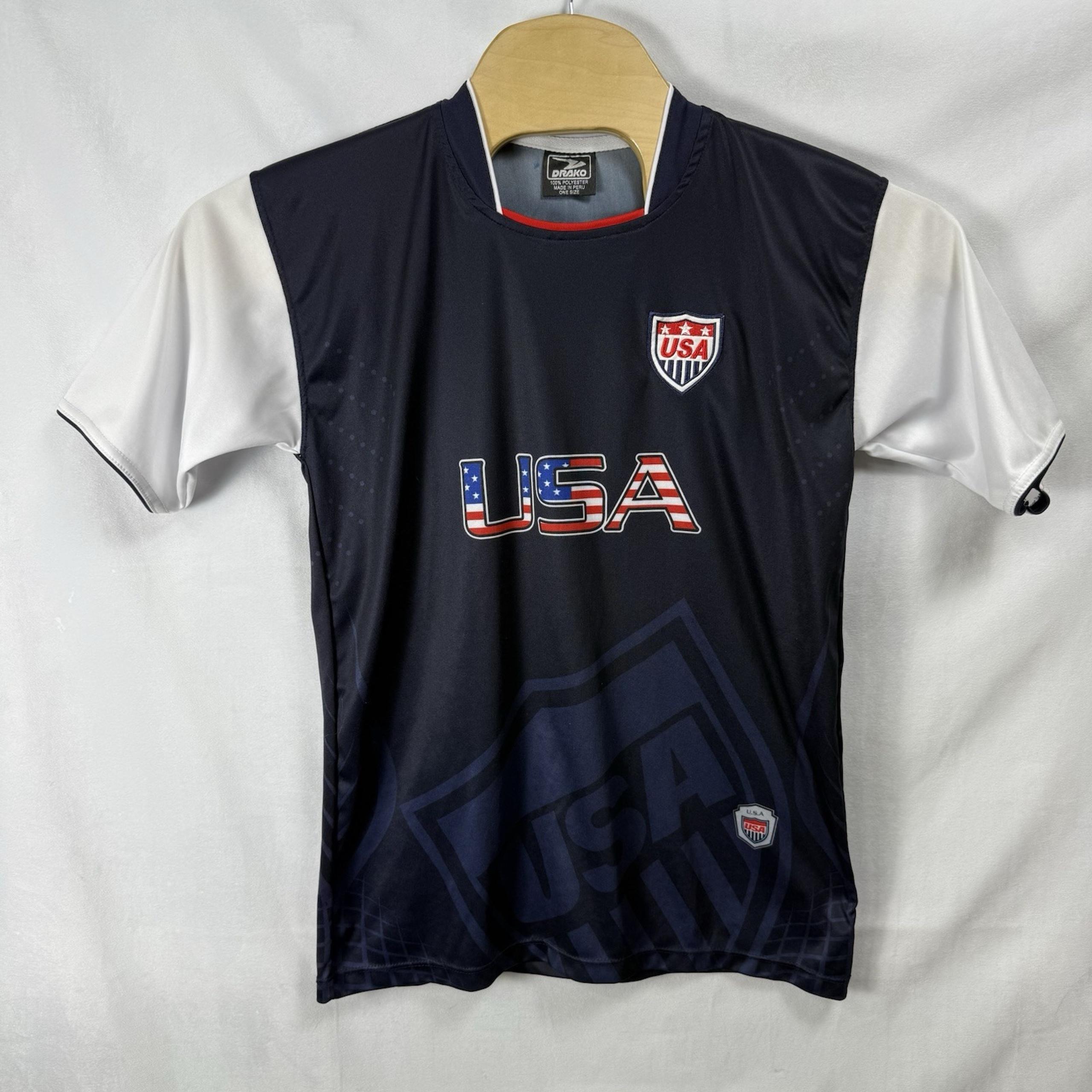 Vintage DRAKO Red White Blue USA Soccer Short Sleeve Polyester Jersey One Size