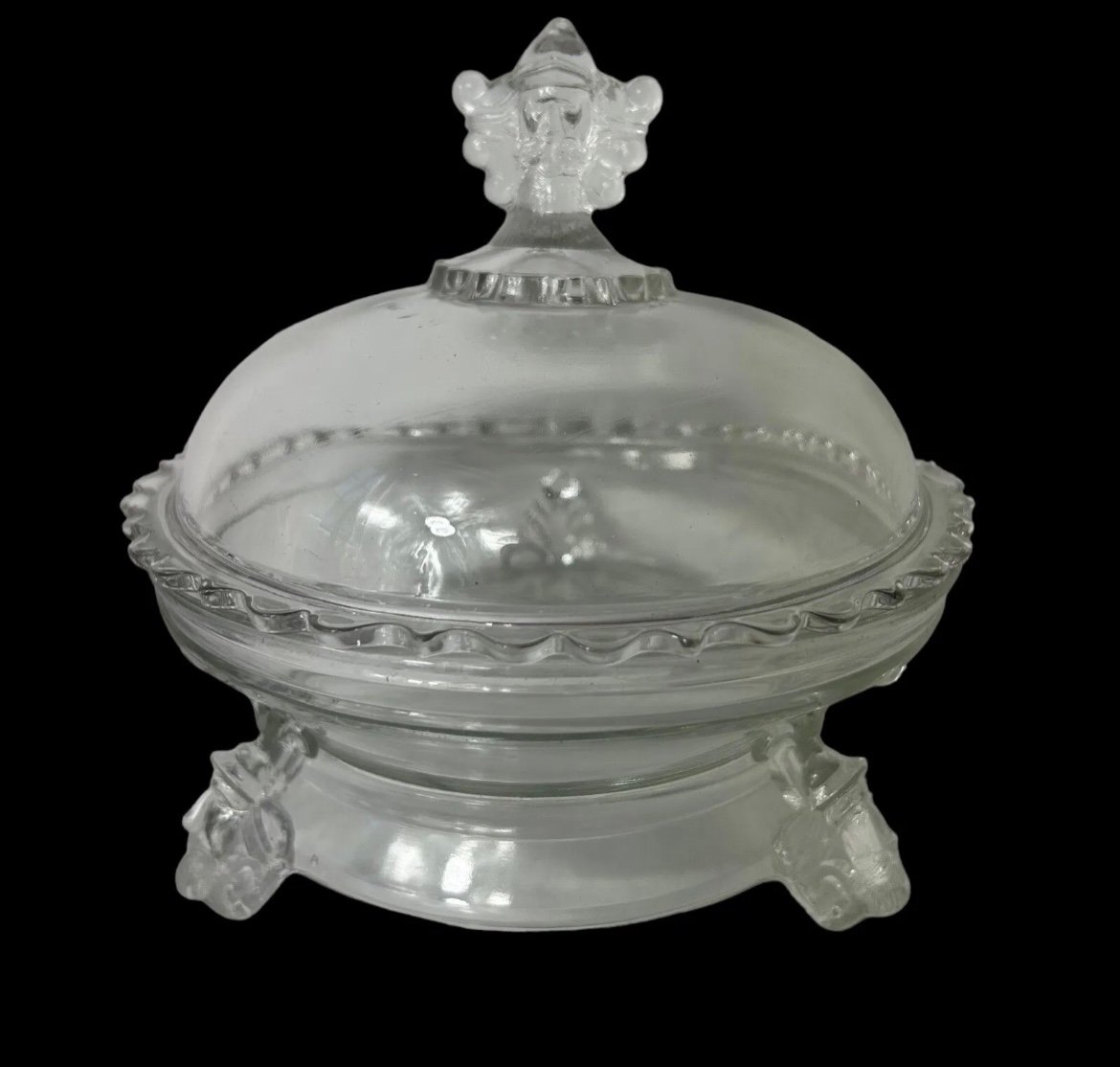 Hobbs EAPG Pattern Glass Bearded Man of Mountain VIKING Cov'd Butter Dish c1876.